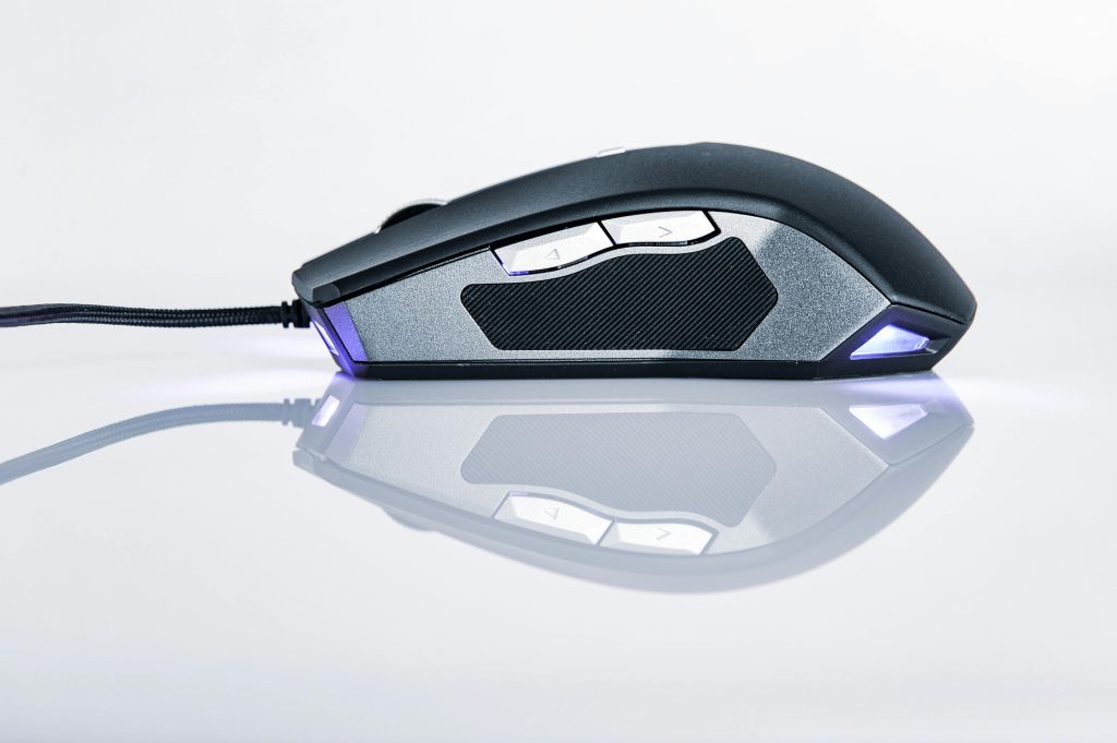 Sleek wired gaming mouse featuring ergonomic design and LED accents for efficient and stylish gaming experience.